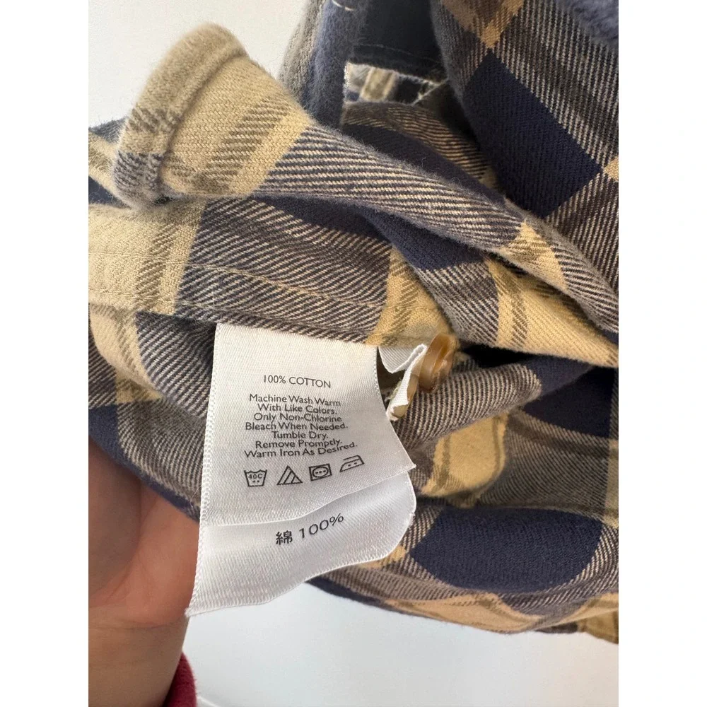 Outdoorsy Eddie Bauer Mens‎ 3XLT Flannel Shirt Navy Tan Plaid Long Sleeve Tall